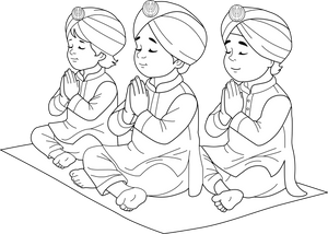 Sikh Children Praying Coloring Page – fun and educational printable for children