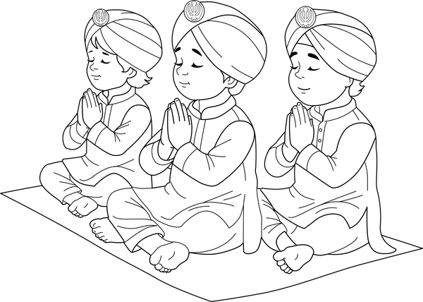 Sikh Children Praying Coloring Page – fun and educational printable for children
