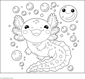 Axolotl Blowing Bubbles Coloring Page – fun and educational printable for children