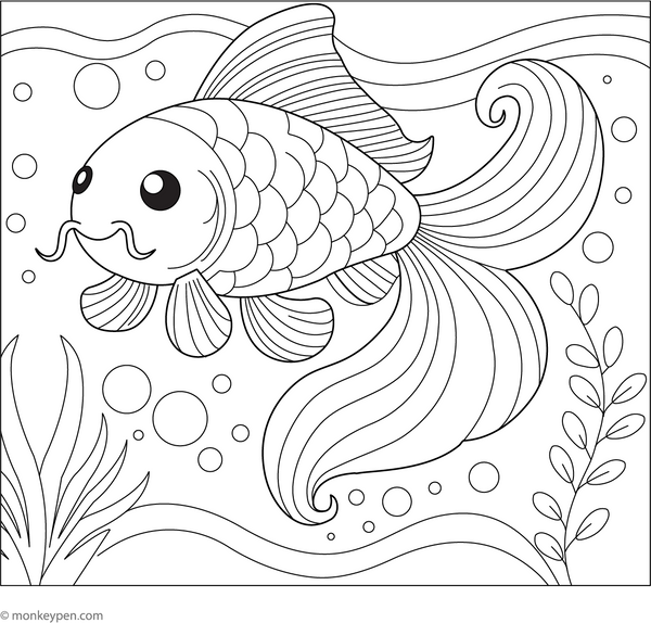 Carb Fish Coloring Page – printable aquatic animal art for kids