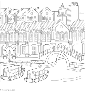 Clarke Quay Coloring Page
