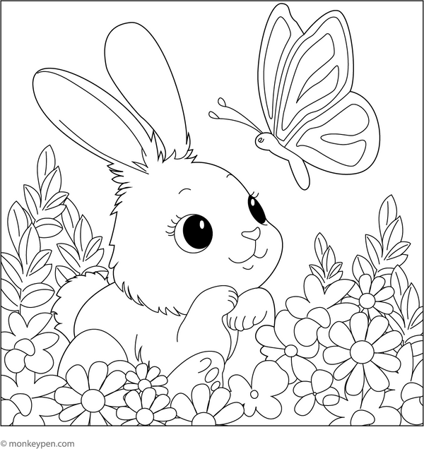 Rabbit and a Butterfly Coloring Page – fun and educational printable for children