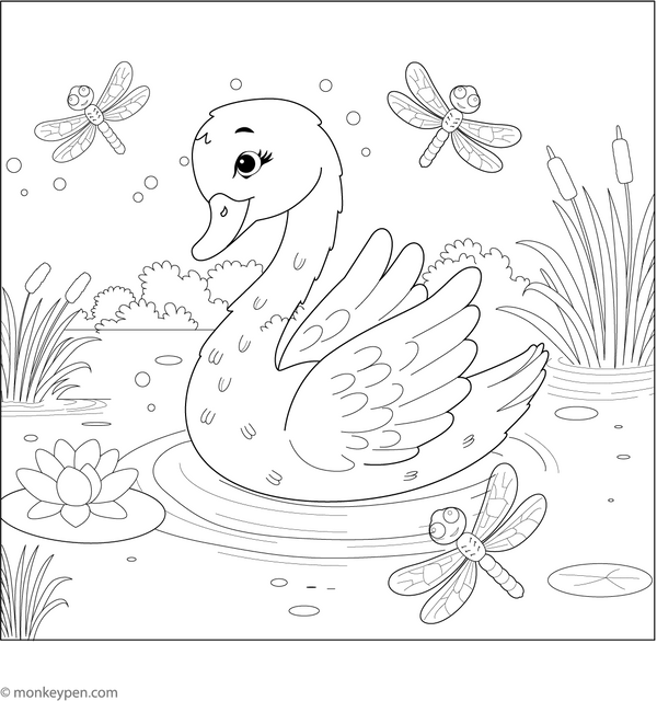 Downloadable Swan Coloring Book