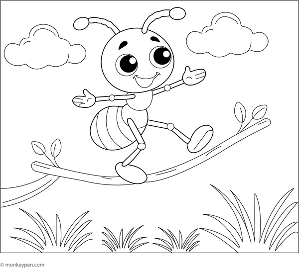 Ant Balancing on a Twig Coloring Page