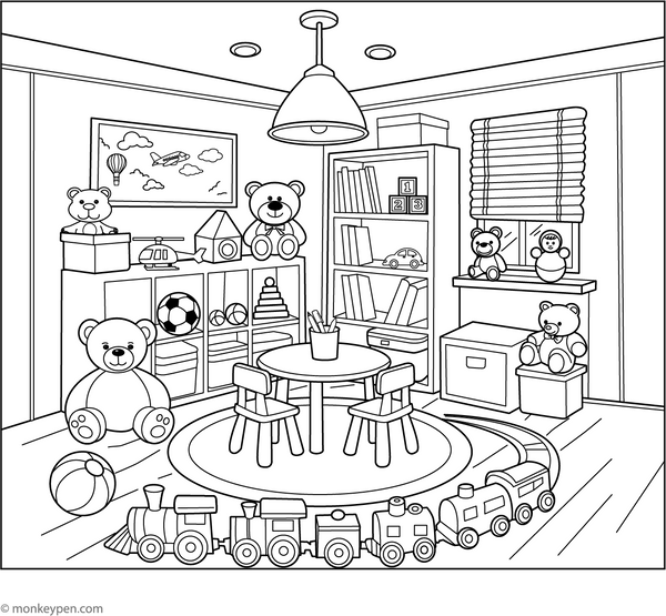 Play Room Coloring Page – fun and educational printable for children