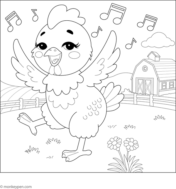 Dancing Chicken Coloring Page