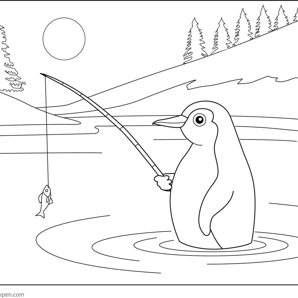 Free Printable Fishing Penguin Coloring Page – Fun for Kids