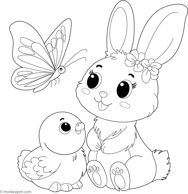 Rabbit with Friends Coloring Page – fun and educational printable for children