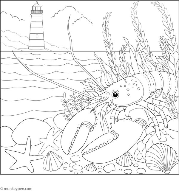Realistic Lobster Coloring Page – fun and educational printable for children