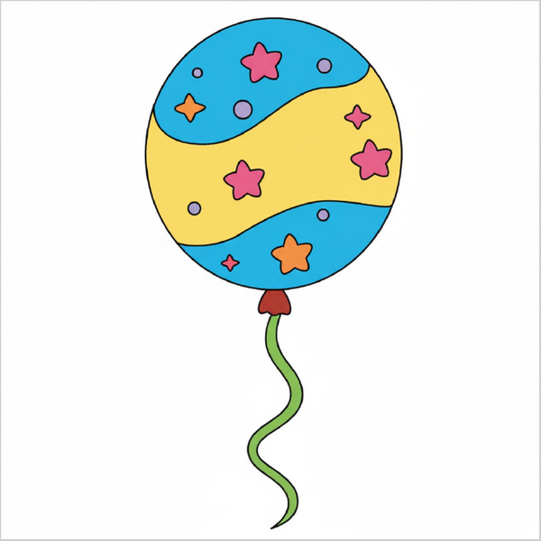 How to draw a balloon step by step for kids, easy balloon drawing tutorial, printable worksheet simple party sketch guide