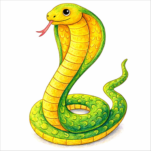 How to Draw a Cobra – Easy Snake with Hood Drawing for Kids