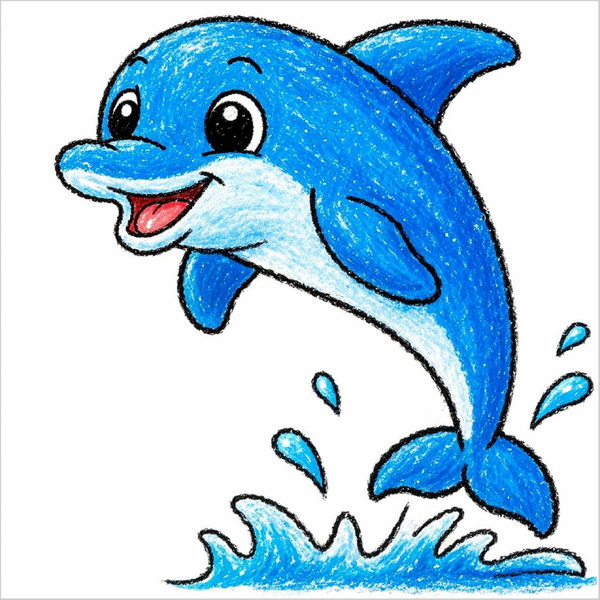 How to draw a dolphin step by step, simple ocean animal drawing tutorial for kids and beginners with easy sketch