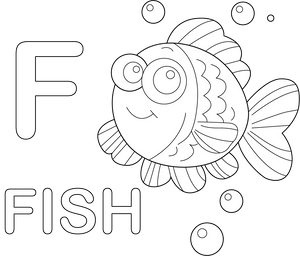 F for Fish coloring page – printable aquatic animal art for kids