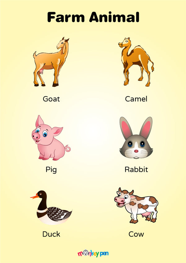 Printable farm animal poster for fun learning with vibrant animal images