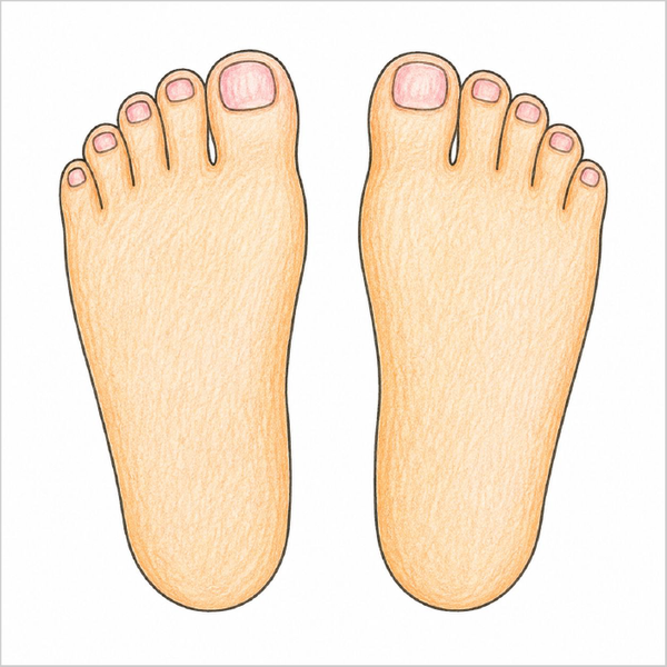 Young artist drawing guide showing front-view feet.