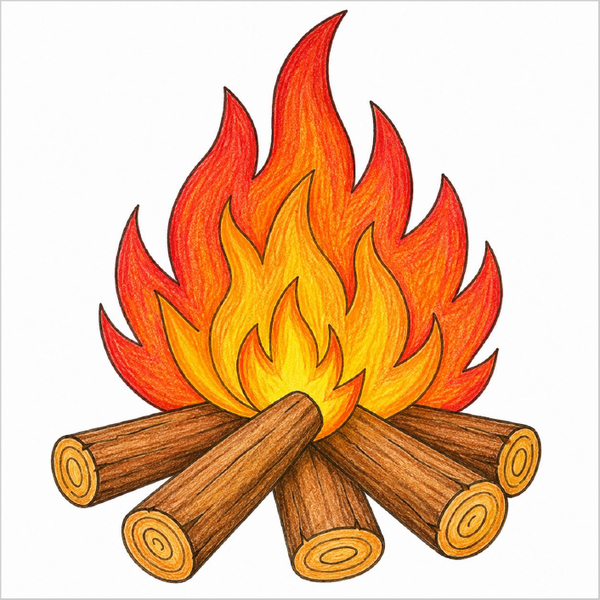 Young artist guide showing how to draw fire easily.