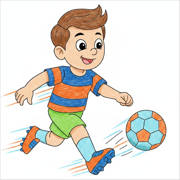 How to draw a football player easily for kids using basic shapes and dynamic sports poses.