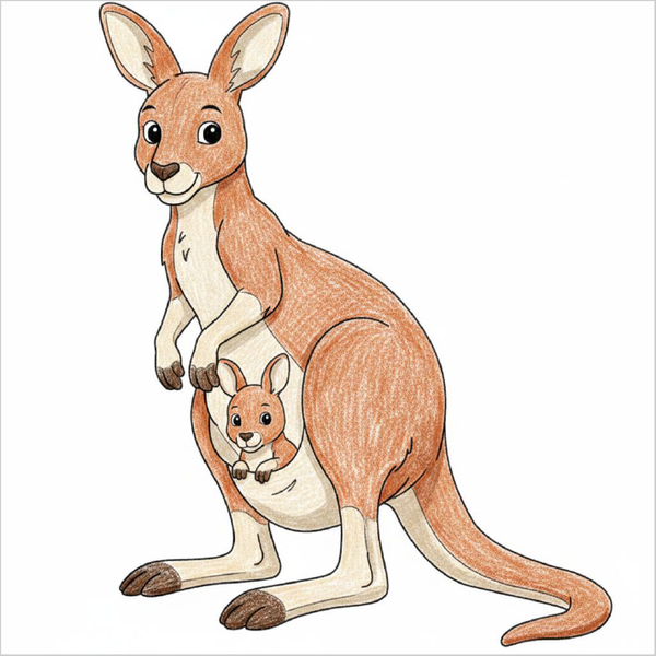 How to draw a kangaroo easily for kids using basic shapes and structured drawing steps.