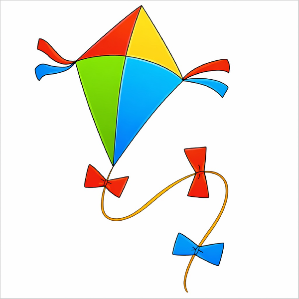 How to draw a flying kite step by step for kids, easy kite drawing tutorial, printable worksheet simple sky sketch guide