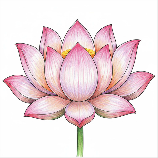 How to draw a lotus easily for kids using basic shapes and structured petal drawing steps.