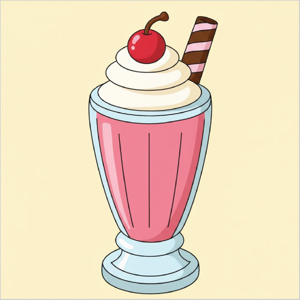 How to draw a milkshake step by step for kids, easy cute food drawing tutorial, simple cartoon drink sketch for beginners