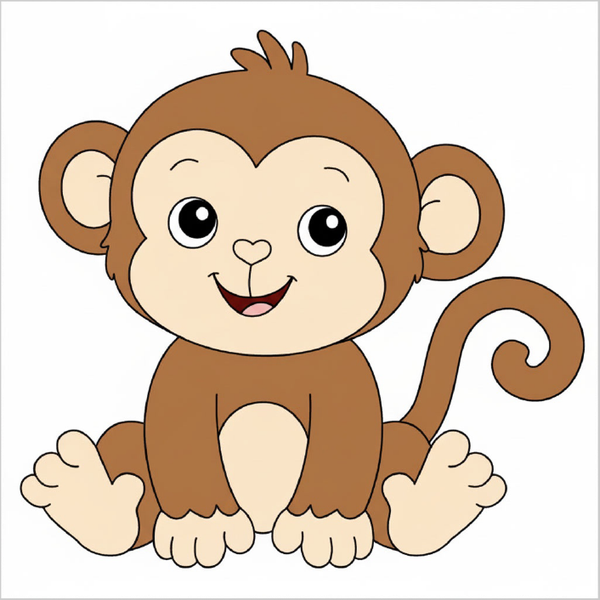 How to draw a monkey step by step for kids, easy cute monkey drawing tutorial, simple animal sketch for beginners