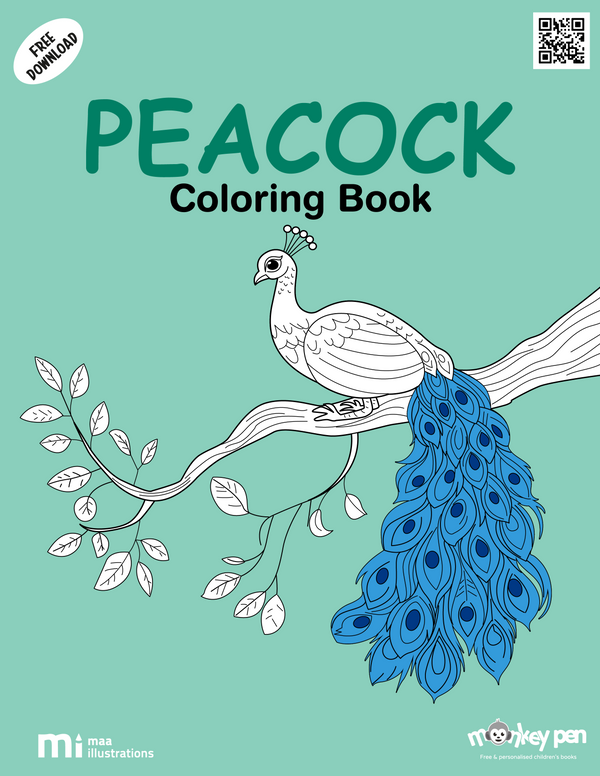 Peacock colouring page with elaborate feathers, perfect for creative colouring and learning about birds.