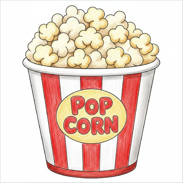 Fun popcorn bucket illustration with simple shapes for children