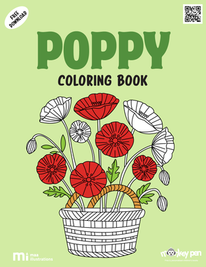 Poppy Coloring Book for children featuring blooming flowers in fields and gardens, suitable for educational and recreational purposes.
