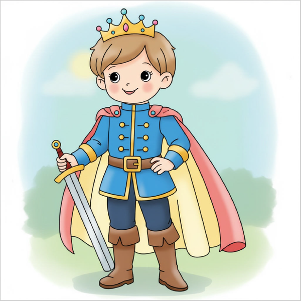 How to draw a prince step by step for kids, easy cute prince drawing tutorial, simple fairy tale character sketch for beginners