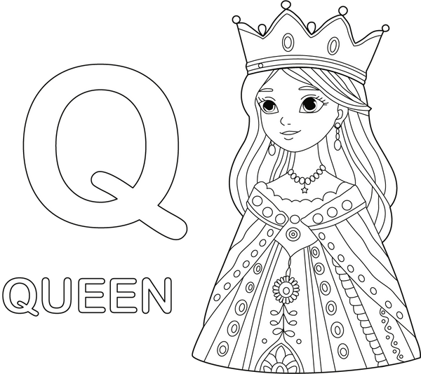 Q for Queen coloring page – fun and educational printable for children