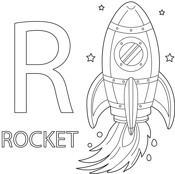 R for Rocket coloring page – fun and educational printable for children