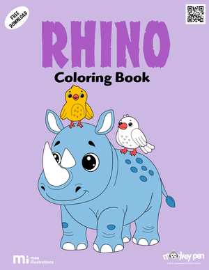 Rhino colouring page for kids, showcasing a bold image of a rhinoceros, ideal for learning about wildlife.