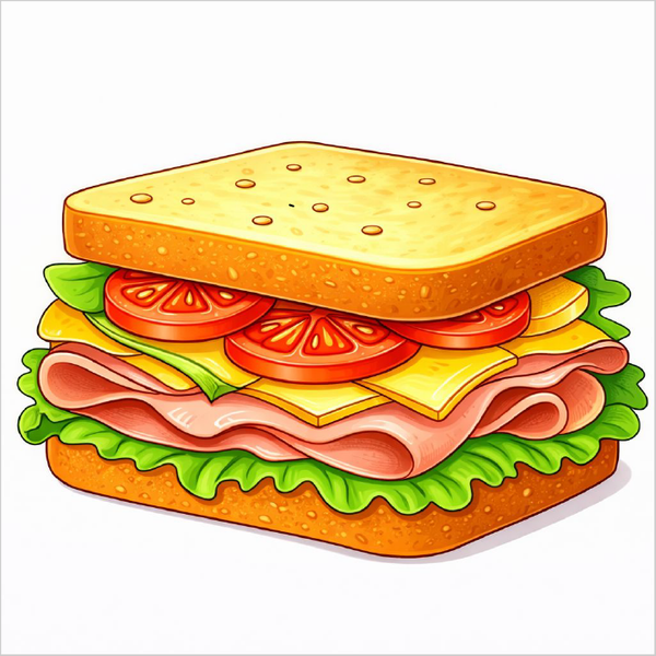How to draw a sandwich step by step, easy lunch food drawing tutorial for kids and beginners with simple sketch
