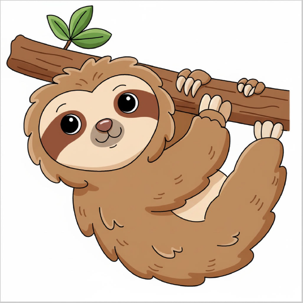 How to draw a cute sloth step by step, easy animal sketch tutorial for kids and beginners with simple lines