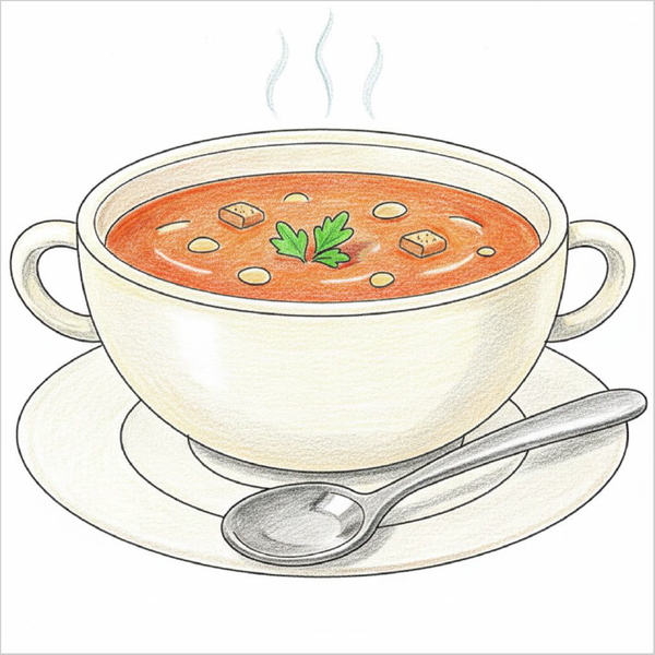 Simple soup bowl drawing for kids coloring page