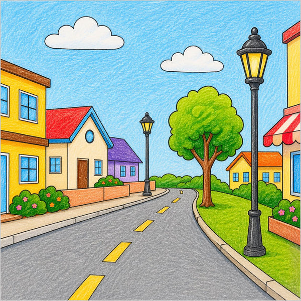 How to Draw Street Scenery – Easy Step-by-Step City Drawing for Kids