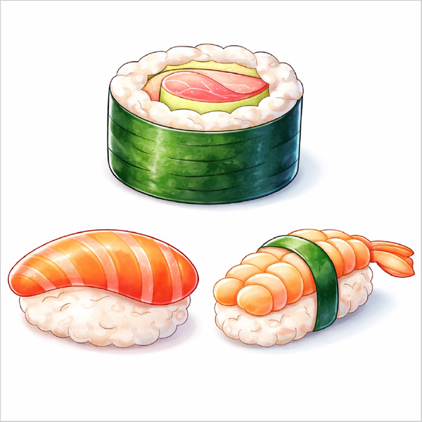 How to draw sushi step by step for kids and beginners, easy cute sushi drawing tutorial, simple cartoon food sketch guide