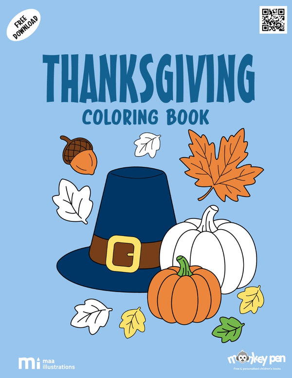 Free printable Thanksgiving colouring page for kids featuring a cute turkey, pumpkins, and autumn harvest designs, a festive PDF activity to celebrate the holiday through colouring.