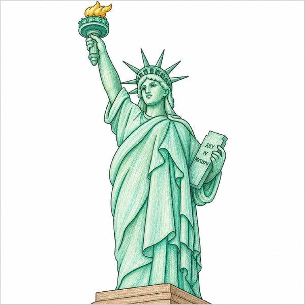 How to draw the Statue of Liberty easily for kids using basic shapes and structured drawing steps.