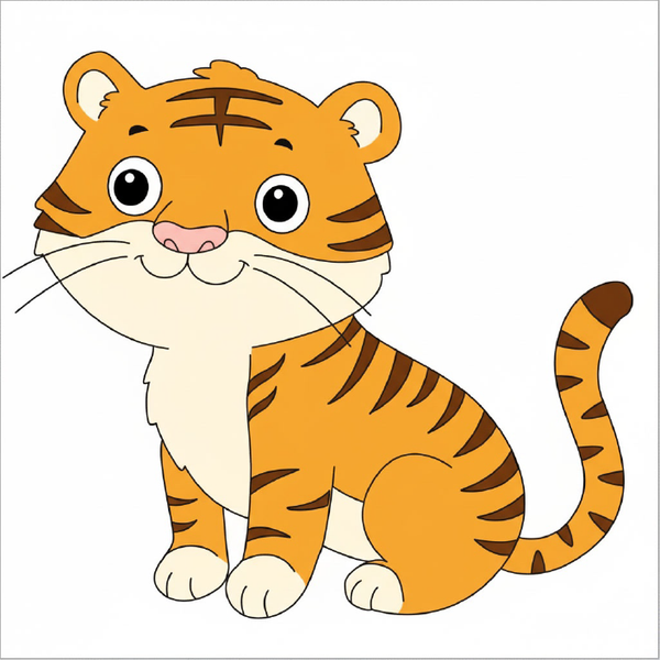 How to draw a tiger step by step for kids, easy cute tiger drawing tutorial, simple animal sketch for beginners