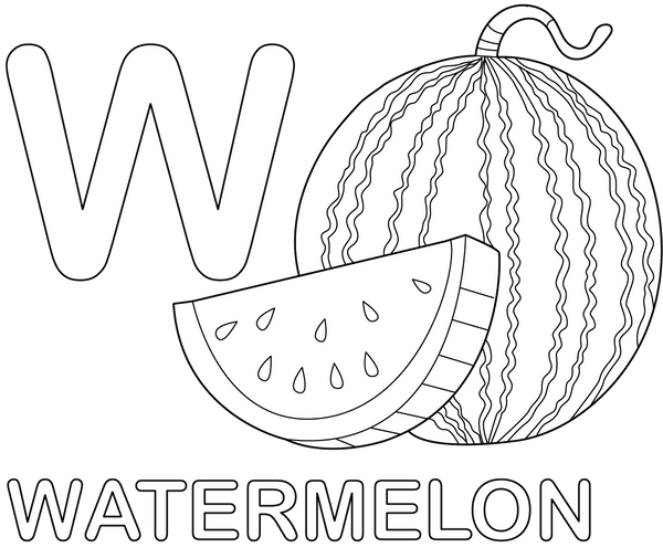 W for Watermelon coloring page – fun and educational printable for children