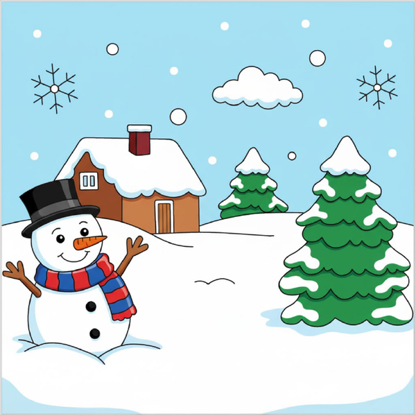 How to draw winter scenery step by step, easy snow scene drawing tutorial for kids and beginners with simple landscape sketch