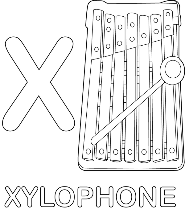 X for Xylophone coloring page – fun and educational printable for children