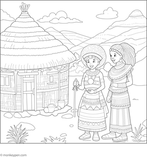 Zulu Cultural Villages Coloring Page – fun and educational printable for children