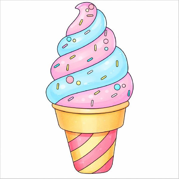 How to draw soft serve ice cream step by step for kids, easy cute ice cream drawing tutorial, simple dessert sketch guide for beginners
