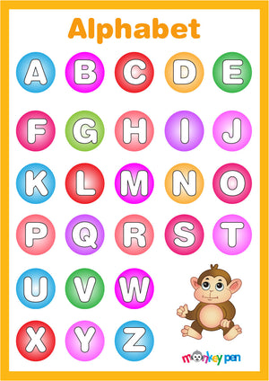 Interactive alphabet poster for kindergarten with engaging visuals to help learn letters.