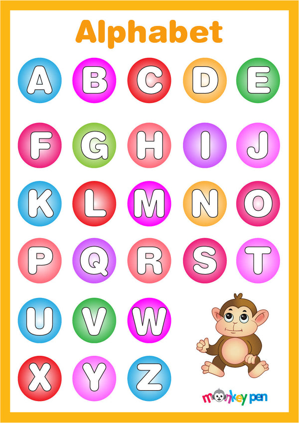 Interactive alphabet poster for kindergarten with engaging visuals to help learn letters.