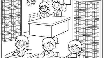 School Library Colouring Page | Free Colouring Book for Children