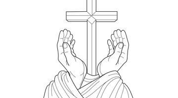 Cross with Open Hands Colouring Page | Free Colouring Book for Children